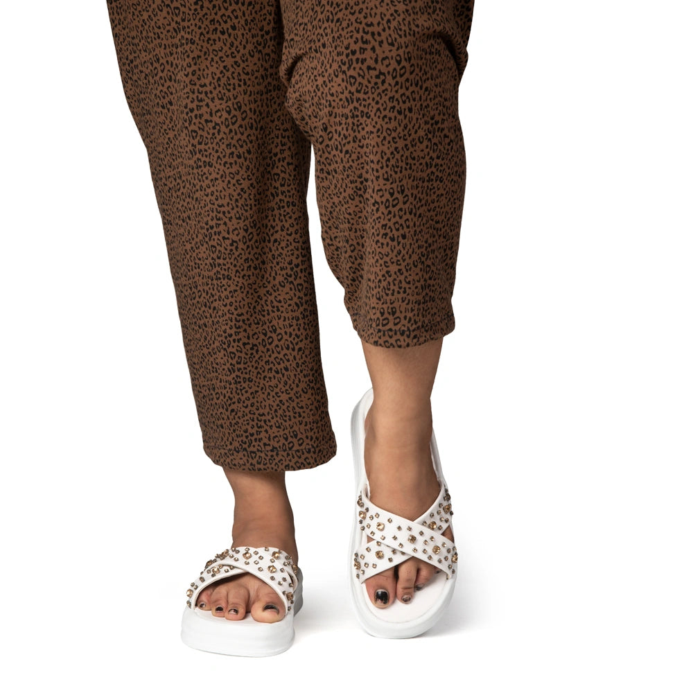 The Aurora White Luxury Cross Over Embellished Slides