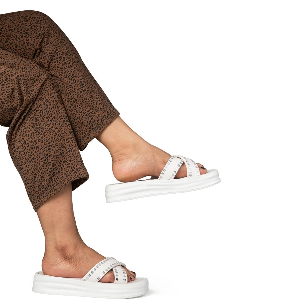 The Willow White Luxury Cross Over Embellished Slides
