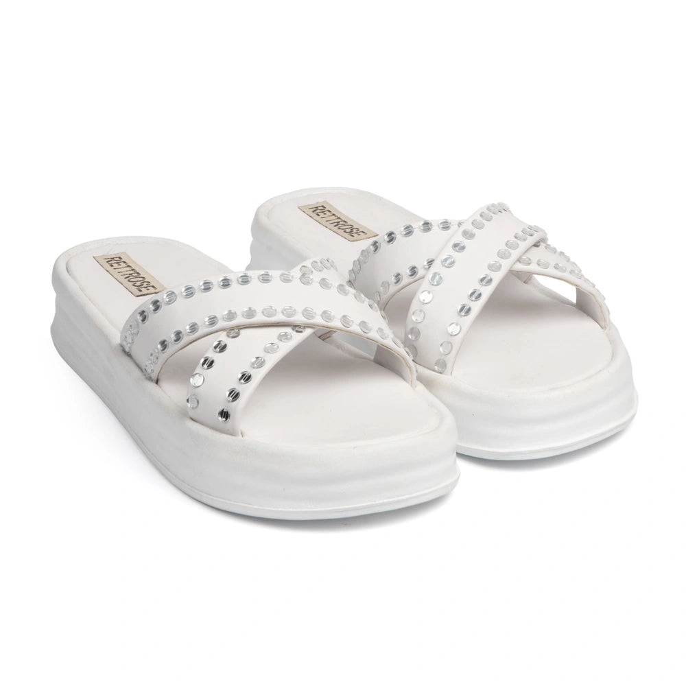 The Willow White Luxury Cross Over Embellished Slides