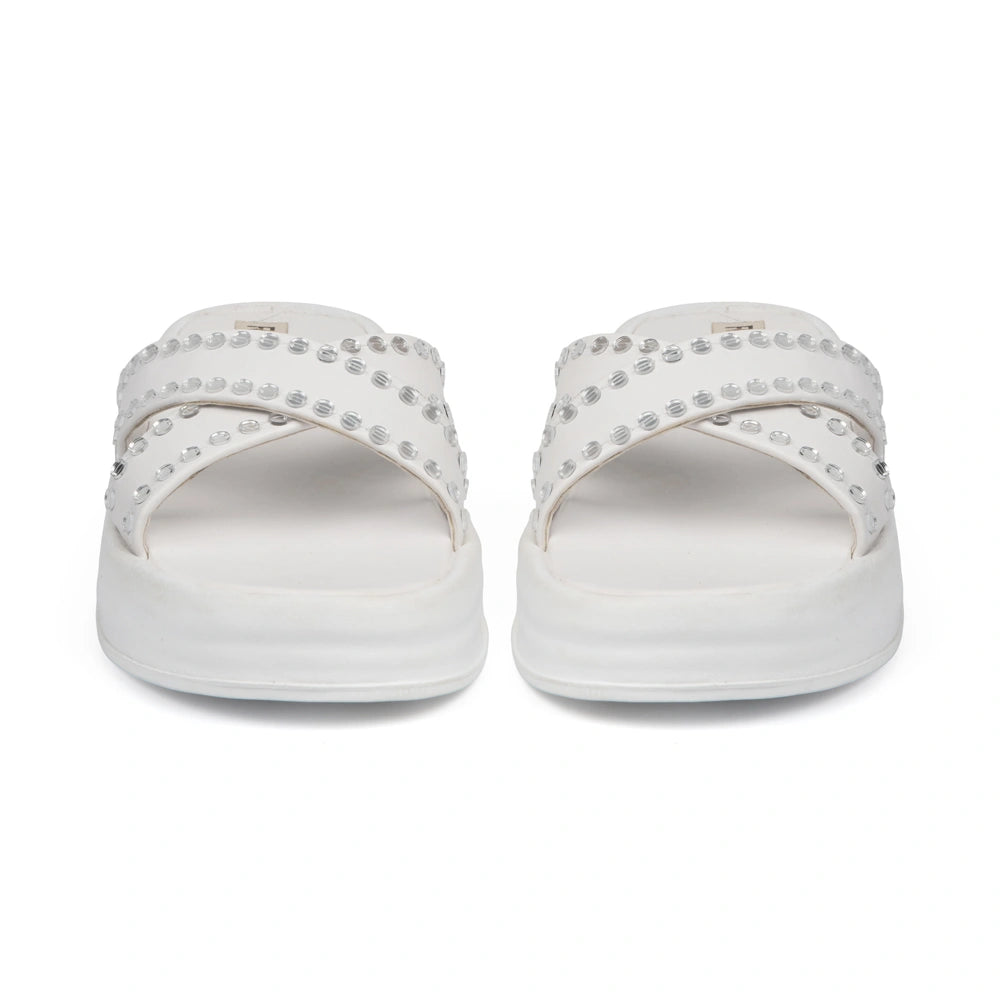The Willow White Luxury Cross Over Embellished Slides