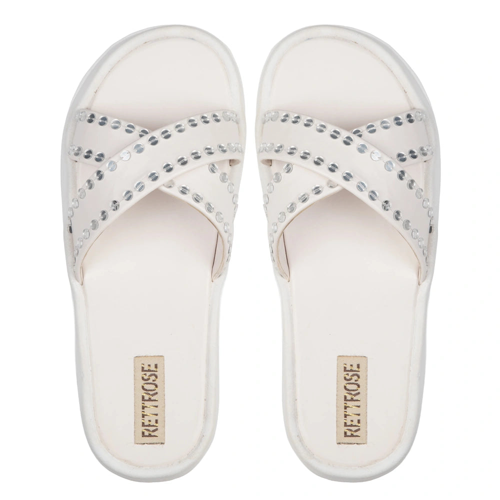 The Willow White Luxury Cross Over Embellished Slides