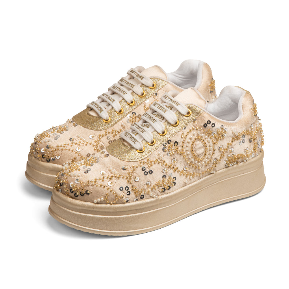 RETTROSE | Blush Pink Bridal Platform Sneakers | Premium  Hand Embroidered Wedding Shoes | Indian Ethnic Festive Footwear