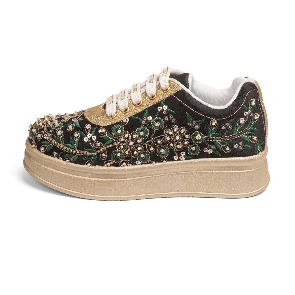 RETTROSE |Garden Bloom Embroidered Sneakers | Designer  Wedding Footwear | Handcrafted Party Shoes