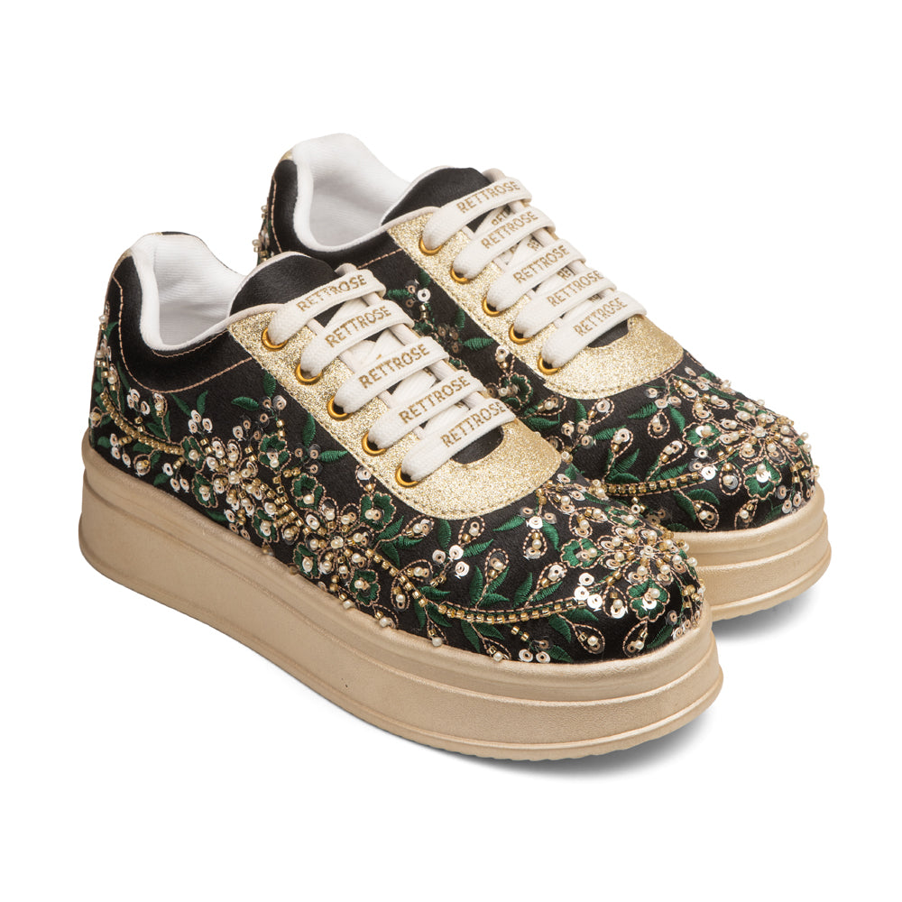 RETTROSE |Garden Bloom Embroidered Sneakers | Designer  Wedding Footwear | Handcrafted Party Shoes