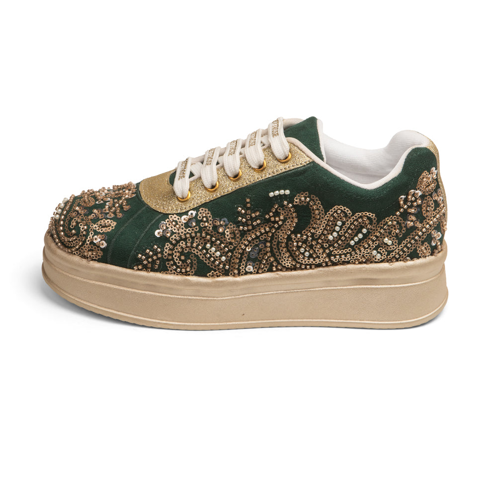 RETTROSE | Bridal Embroidered Sneakers | Wedding Platform  Footwear | Emerald Green