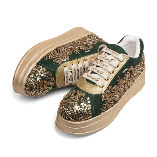 RETTROSE | Bridal Embroidered Sneakers | Wedding Platform  Footwear | Emerald Green