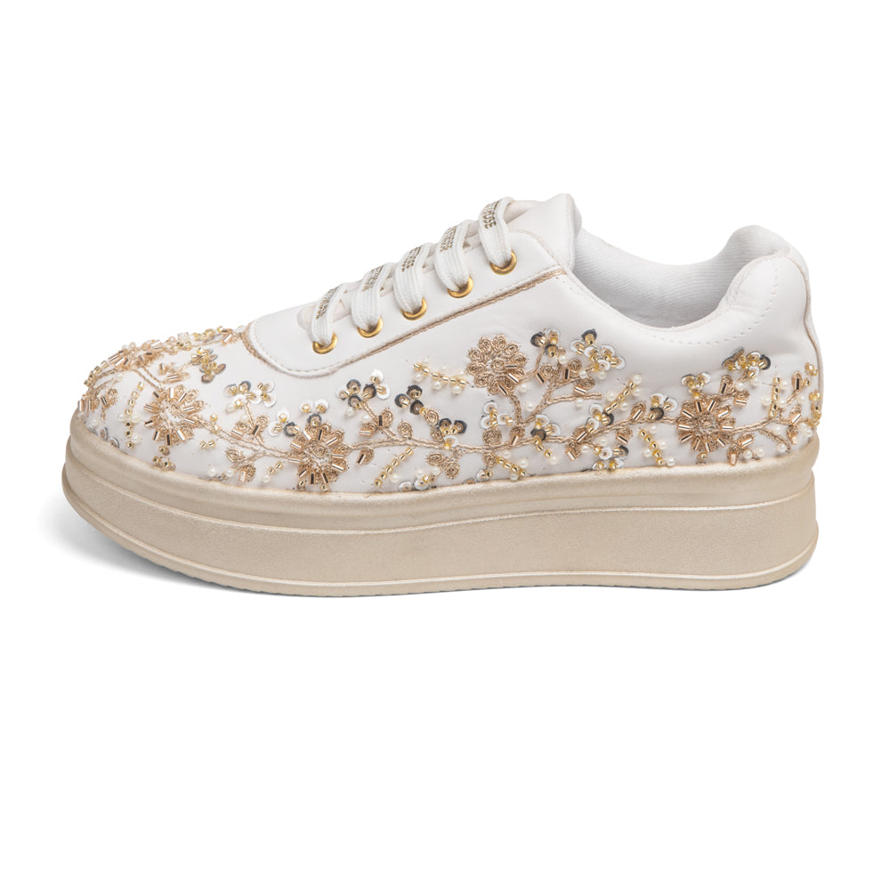 RETTROSE | Ivory Bridal Sneakers | Hand Embroidered Indian  Wedding Shoes | Pearl & Zari Work | Platform Footwear