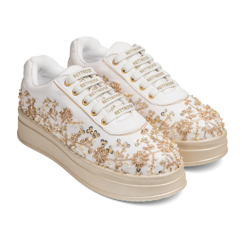 RETTROSE | Ivory Bridal Sneakers | Hand Embroidered Indian  Wedding Shoes | Pearl & Zari Work | Platform Footwear
