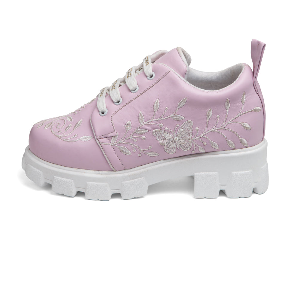 RETTROSE | Floral Heritage Sneakers | Hand Embroidered  Chunky Shoes | Soft Pink