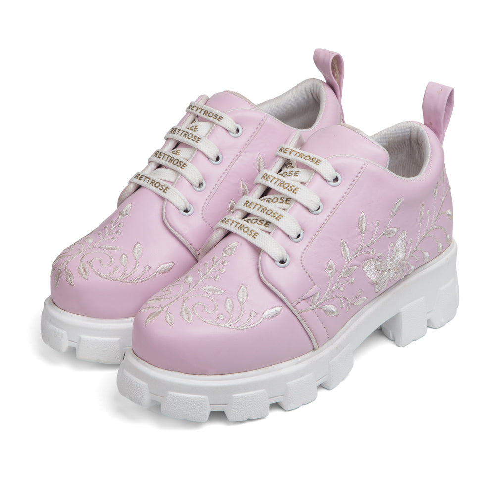 RETTROSE | Floral Heritage Sneakers | Hand Embroidered  Chunky Shoes | Soft Pink