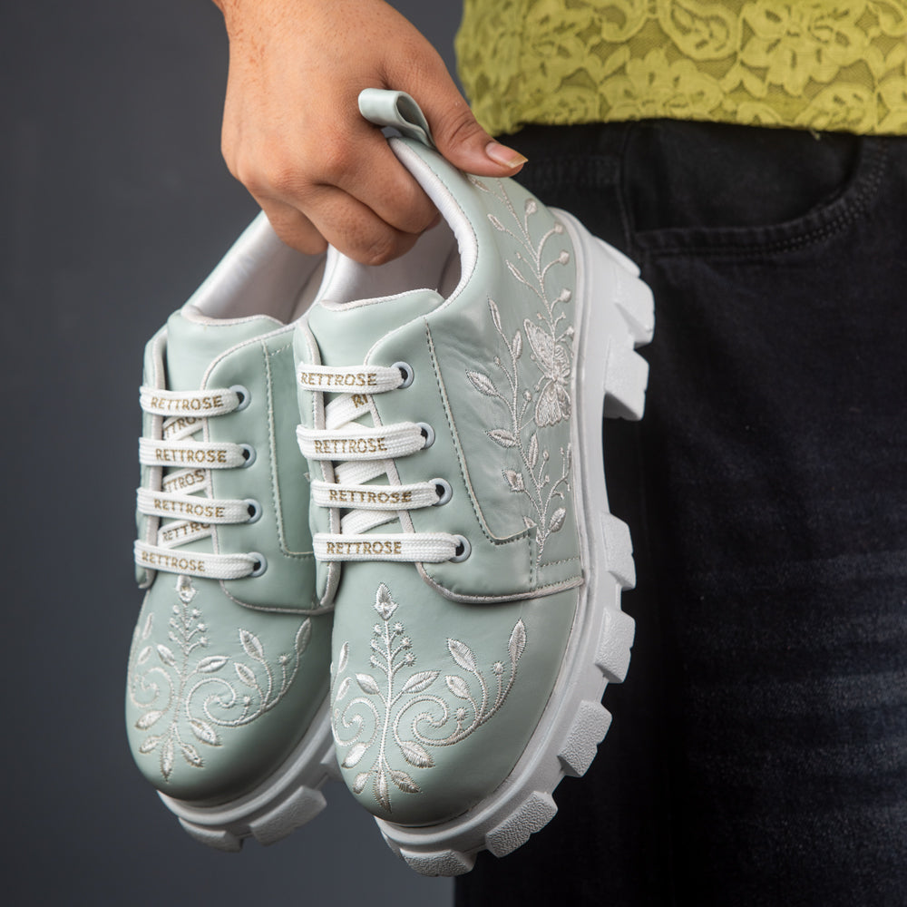 RETTROSE | Handcrafted Floral Lace Sneakers | Everyday Ethnic  Fusion Footwear | Chunky Sole