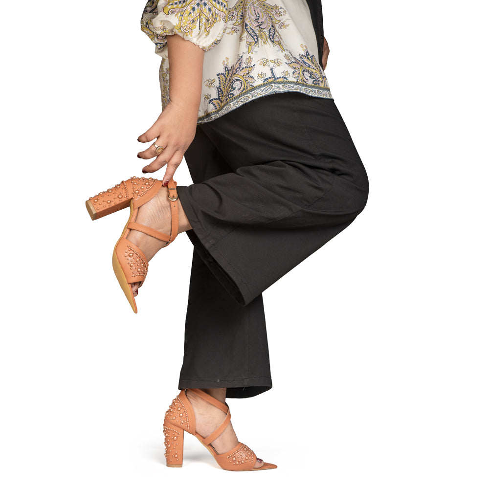 The Mocha Bloom Hand Embellished Luxury Heel