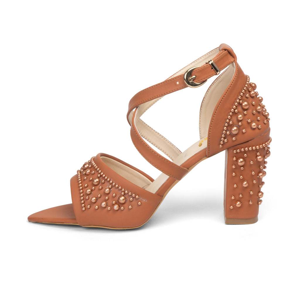 The Mocha Bloom Hand Embellished Luxury Heel