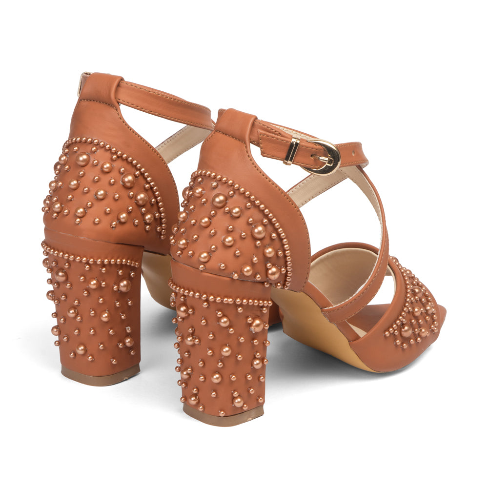 The Mocha Bloom Hand Embellished Luxury Heel