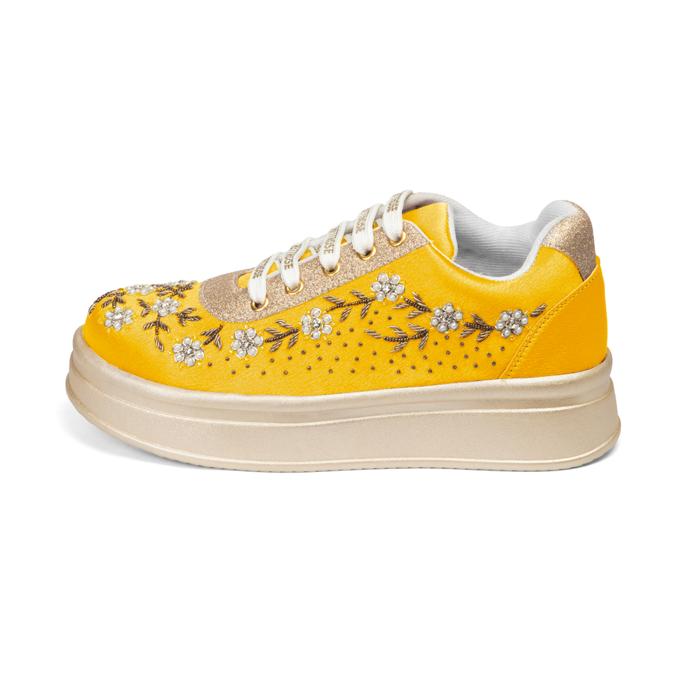 The Delphine Luxury Blush Bloom Embellished Trainer