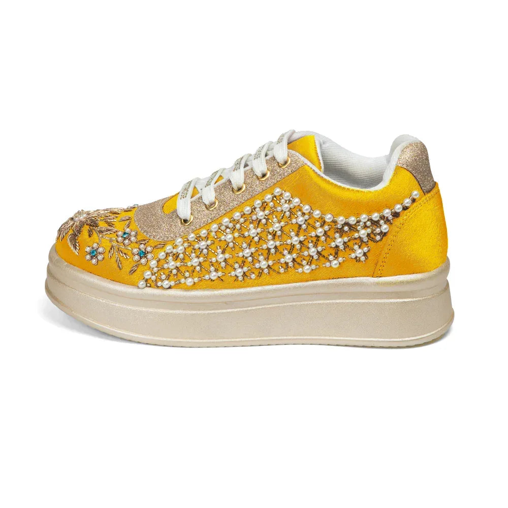 The Evangeline Luxury Pearl Meadow Embellished Trainer