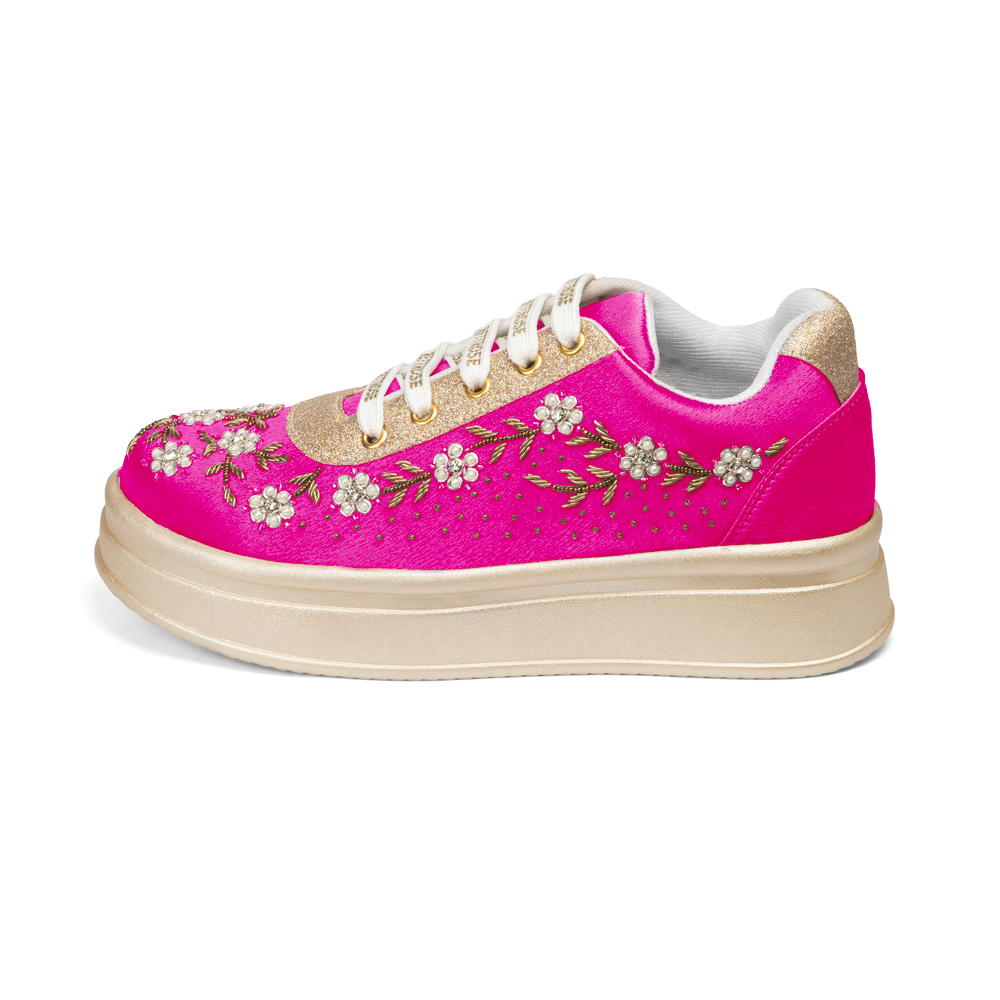 The Delphine Luxury Blush Bloom Embellished Trainer