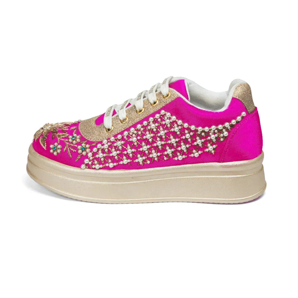 The Evangeline Luxury Pearl Meadow Embellished Trainer