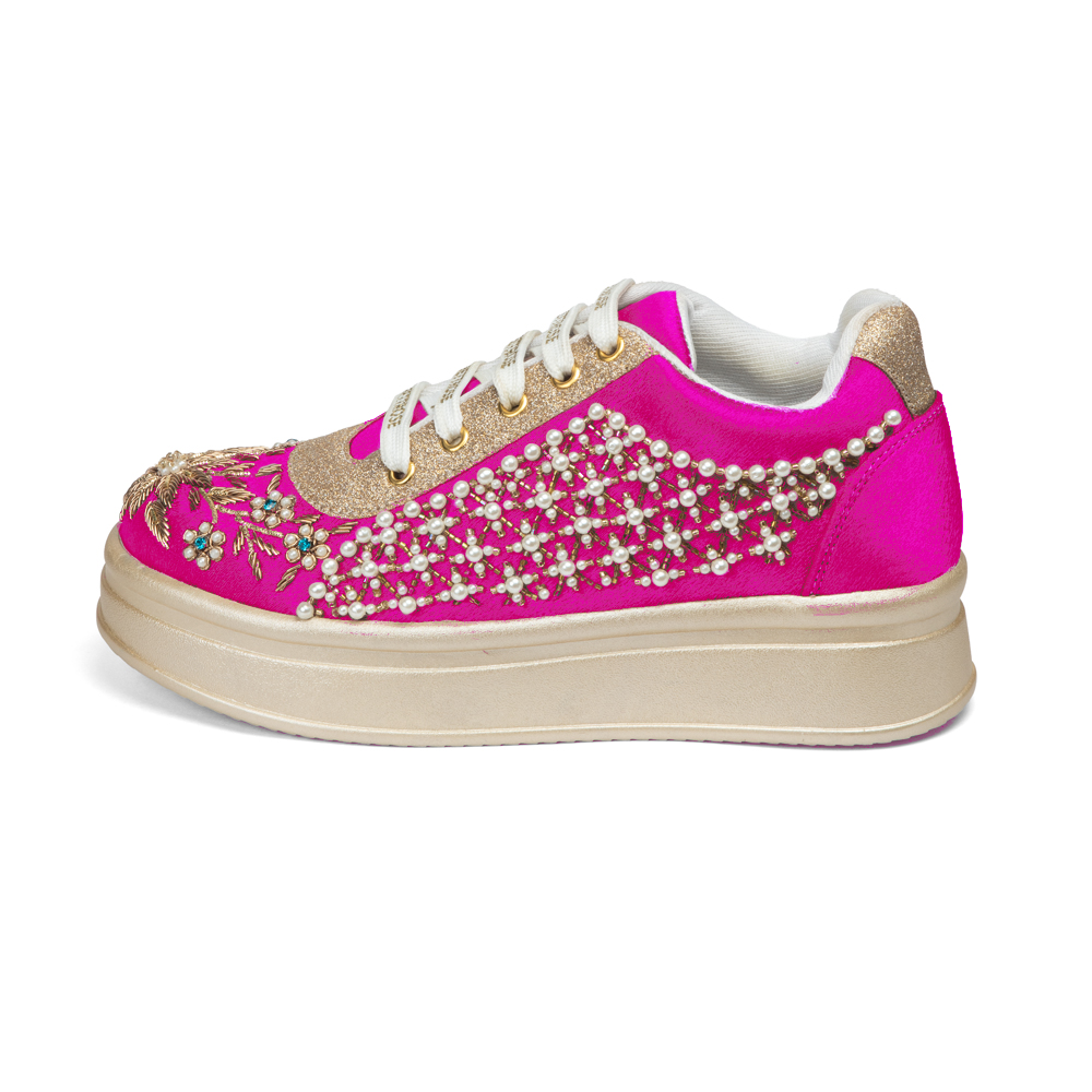 The Evangeline Luxury Pearl Meadow Embellished Trainer