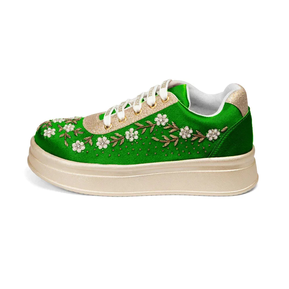 The Delphine Luxury Blush Bloom Embellished Trainer