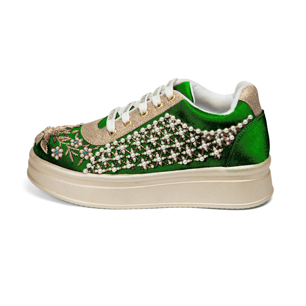 The Evangeline Luxury Pearl Meadow Embellished Trainer