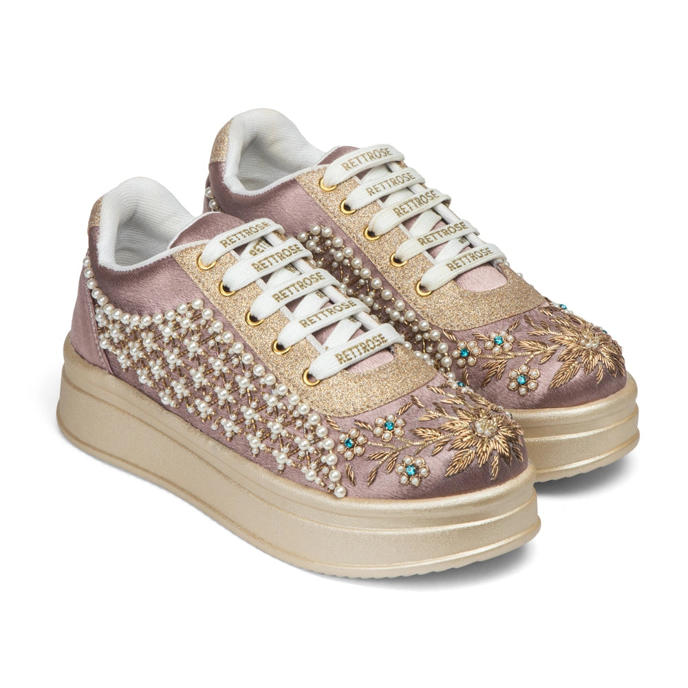 The Evangeline Luxury Pearl Meadow Embellished Trainer
