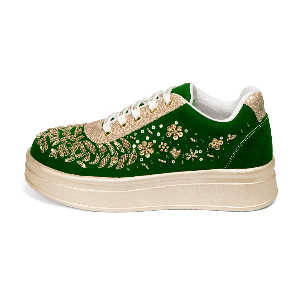 The Odette Luxury Golden Flora Embellished Trainer