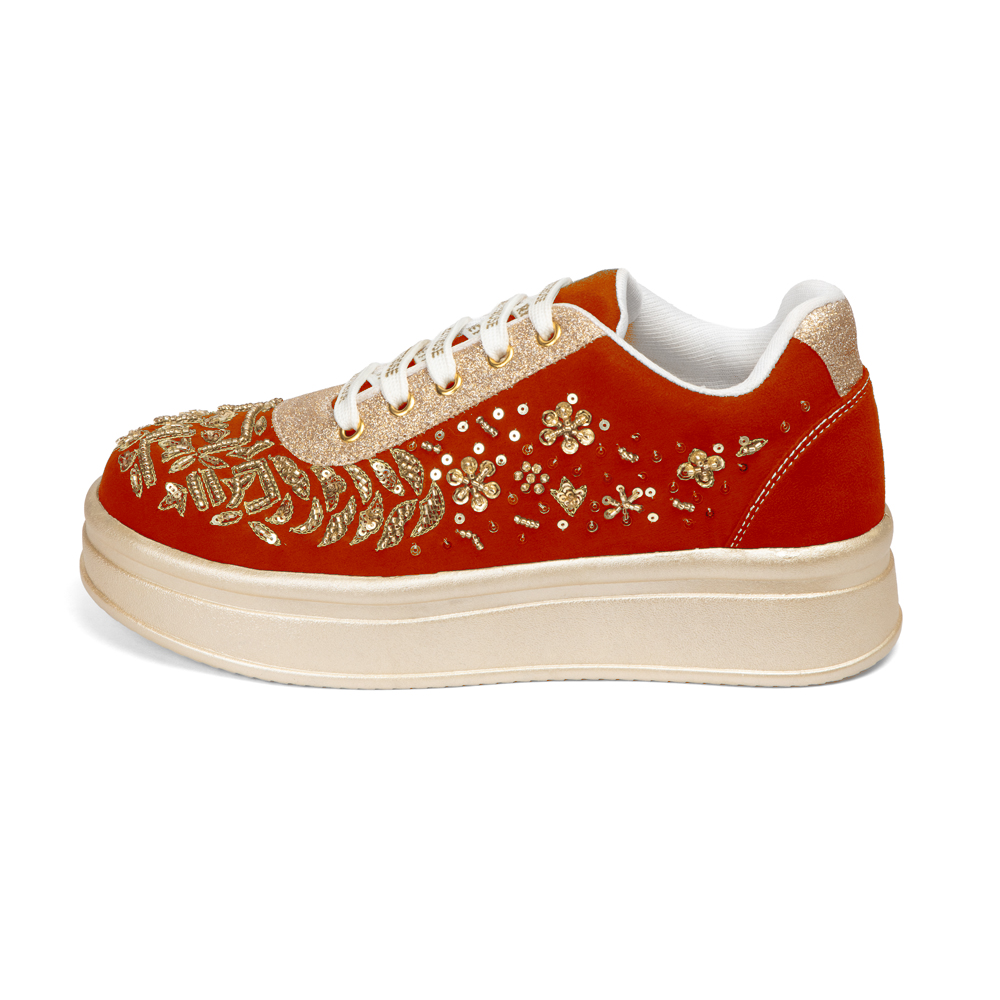 The Odette Luxury Golden Flora Embellished Trainer