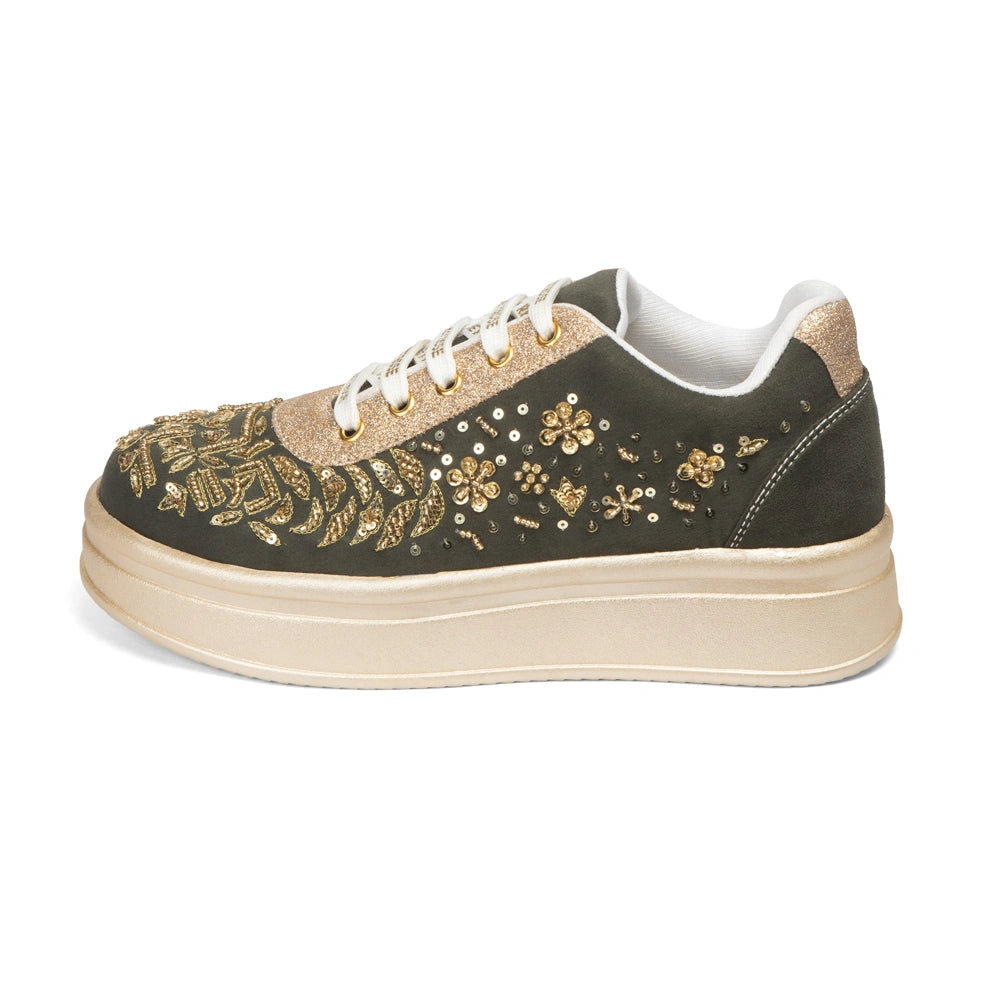 The Odette Luxury Golden Flora Embellished Trainer