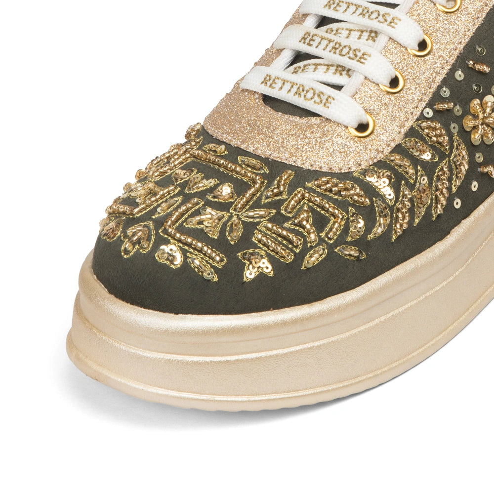 The Odette Luxury Golden Flora Embellished Trainer