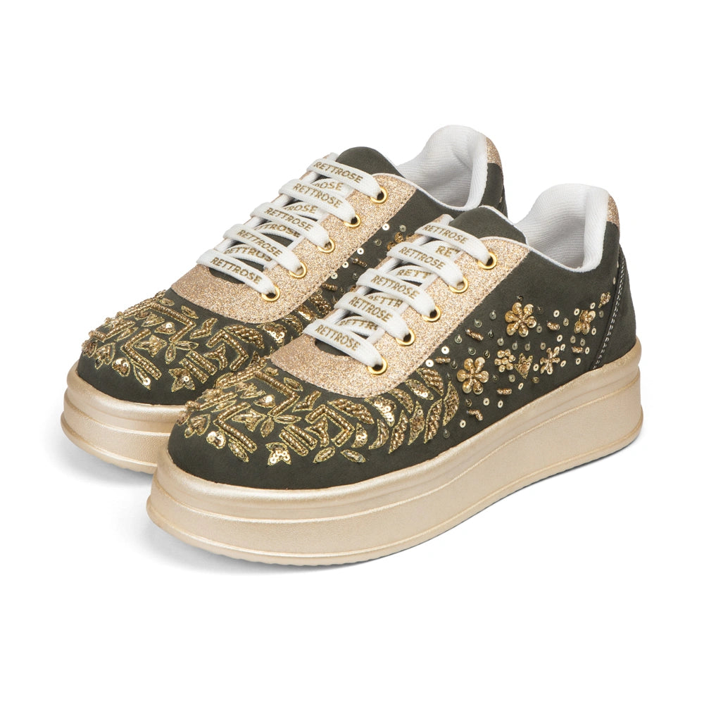 The Odette Luxury Golden Flora Embellished Trainer
