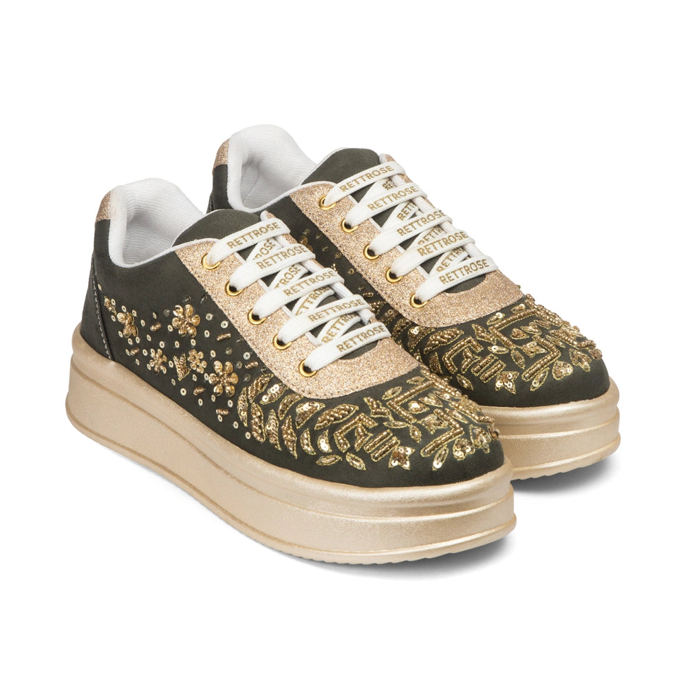 The Odette Luxury Golden Flora Embellished Trainer