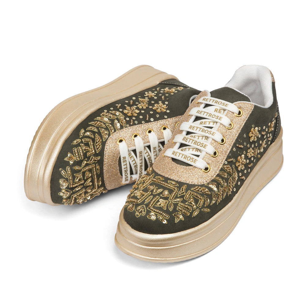 The Odette Luxury Golden Flora Embellished Trainer