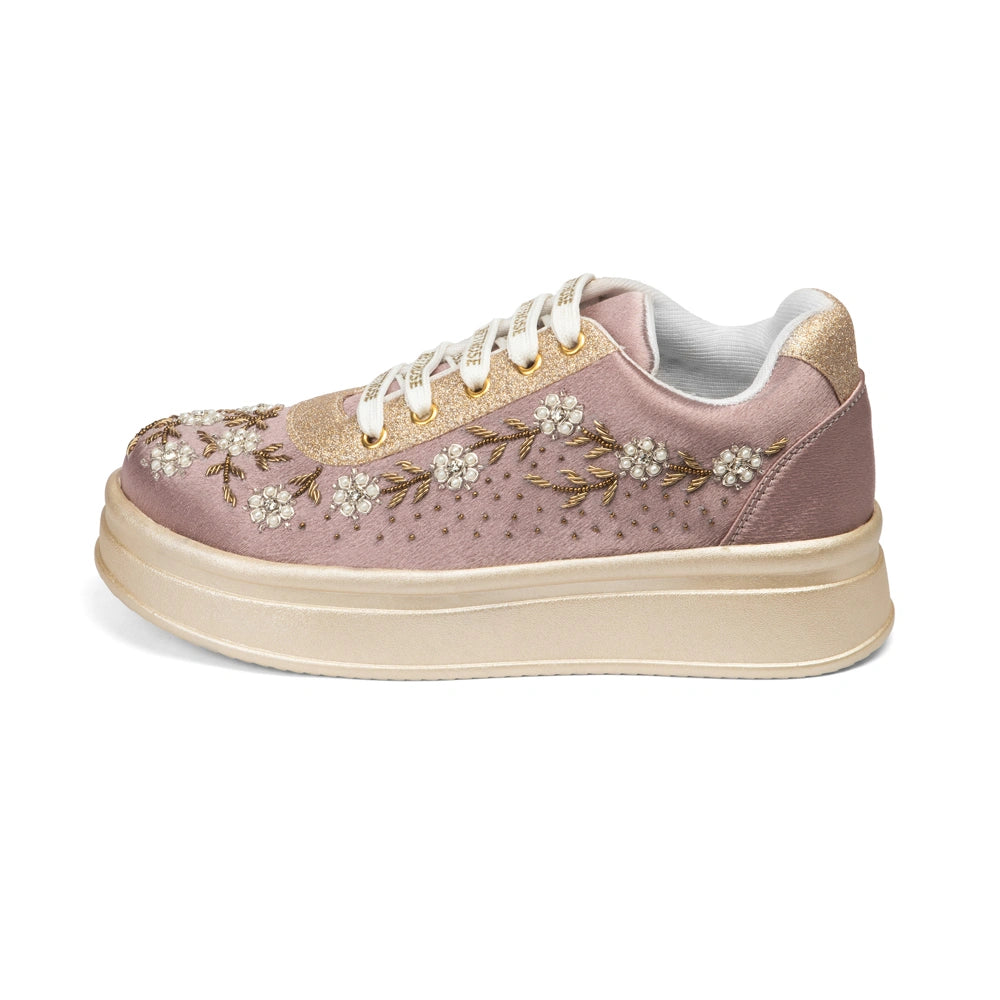 The Delphine Luxury Blush Bloom Embellished Trainer