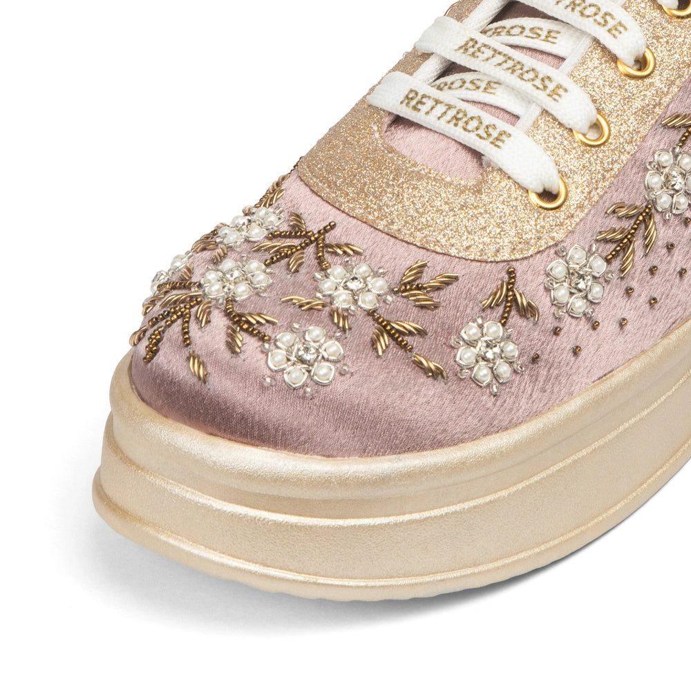 The Delphine Luxury Blush Bloom Embellished Trainer