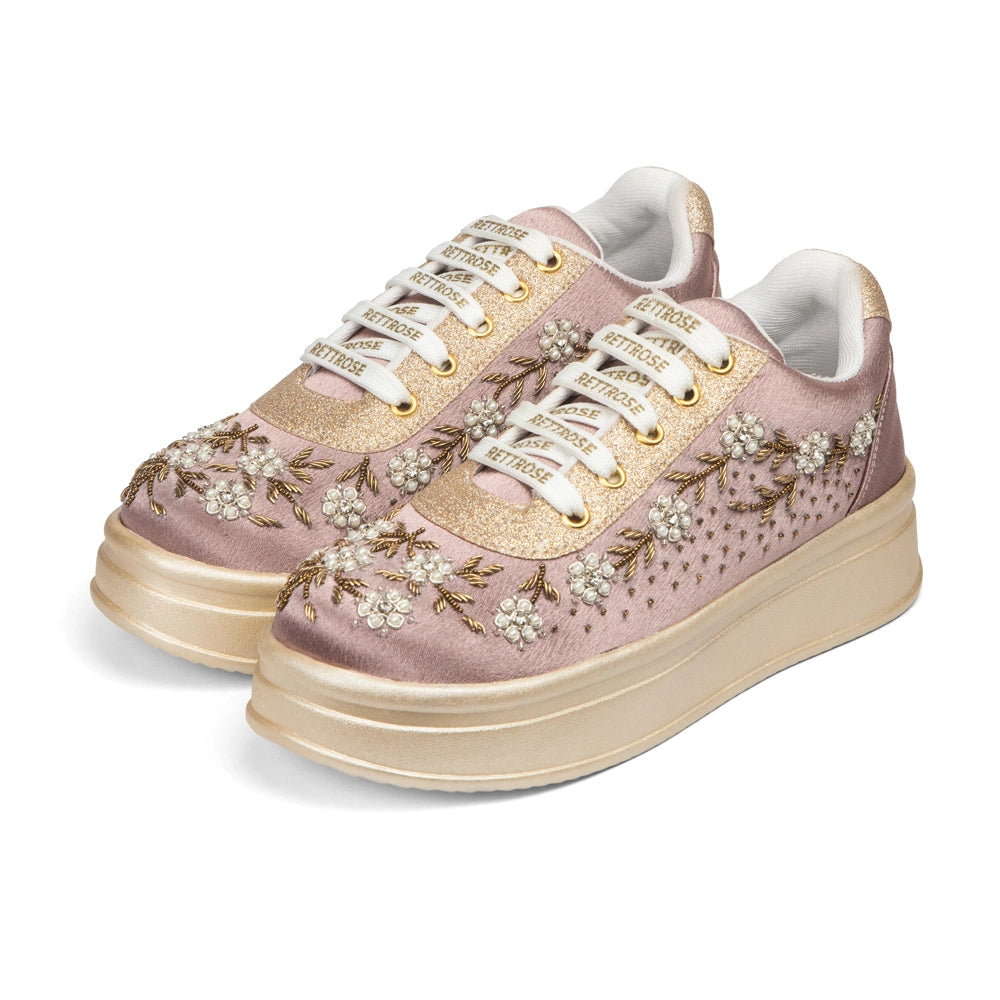 The Delphine Luxury Blush Bloom Embellished Trainer