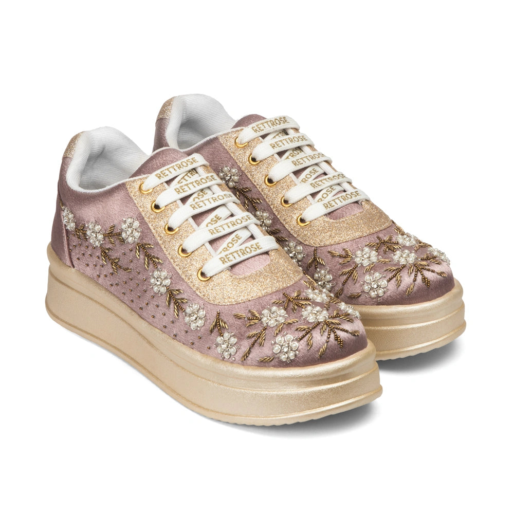 The Delphine Luxury Blush Bloom Embellished Trainer