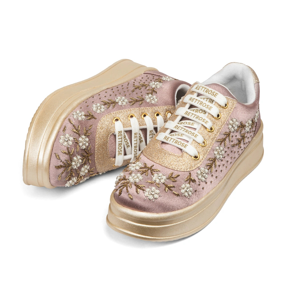 The Delphine Luxury Blush Bloom Embellished Trainer