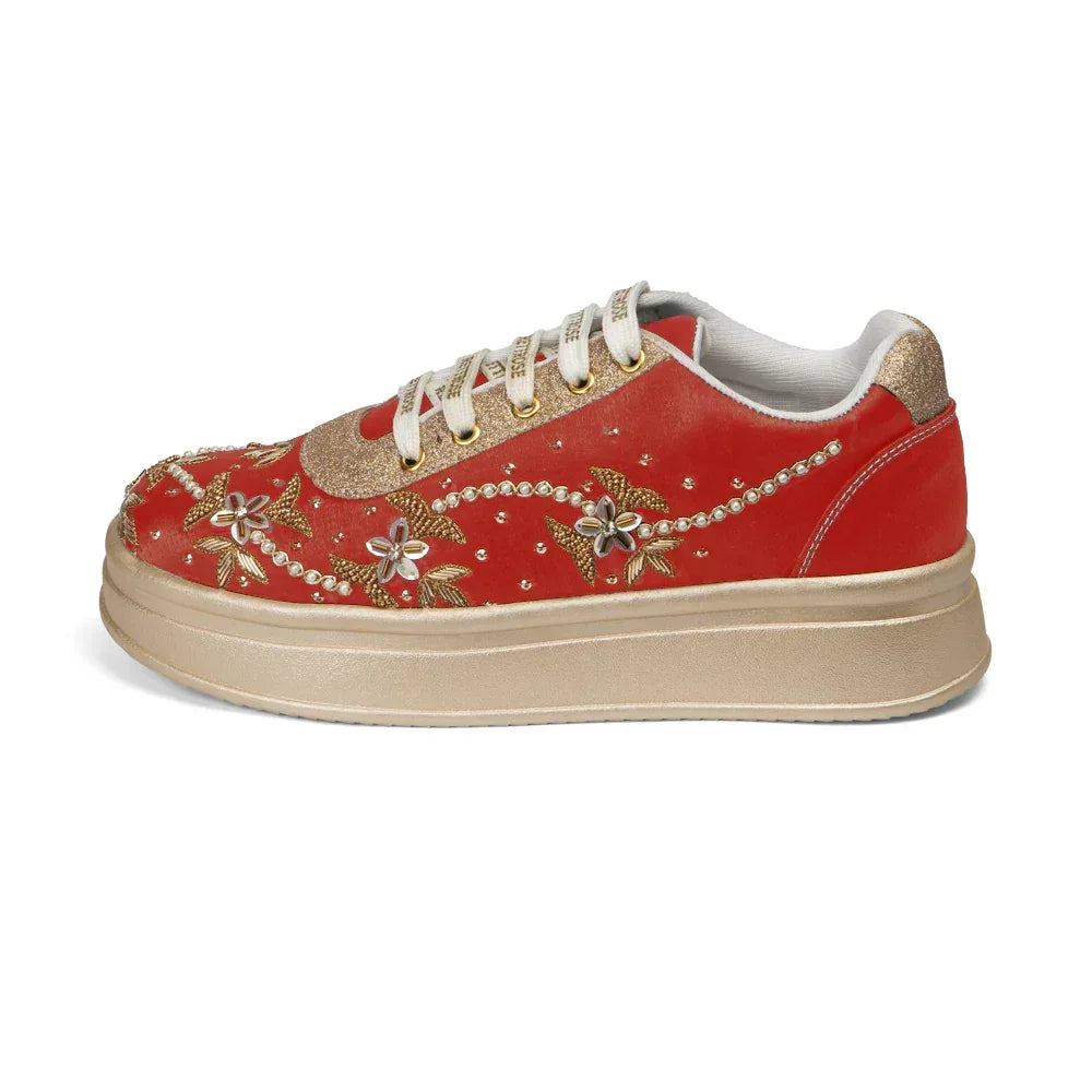 The Evelisse Luxury Green Orchid Embellished Trainer