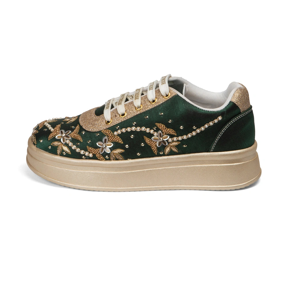 The Evelisse Luxury Green Orchid Embellished Trainer