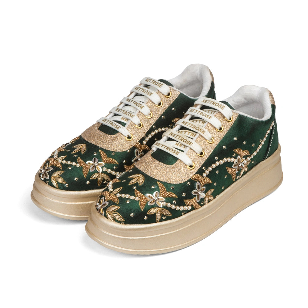 The Evelisse Luxury Green Orchid Embellished Trainer