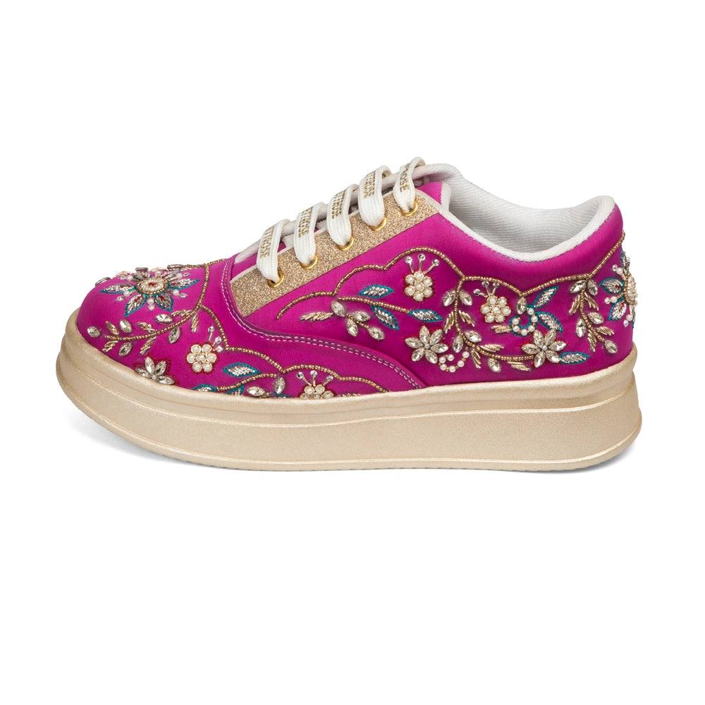 The Marcelline Luxury Magenta Floral Embellished Trainer
