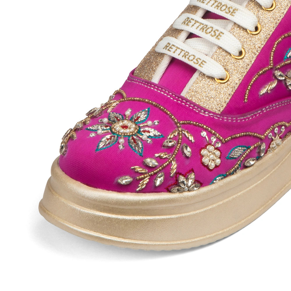 The Marcelline Luxury Magenta Floral Embellished Trainer