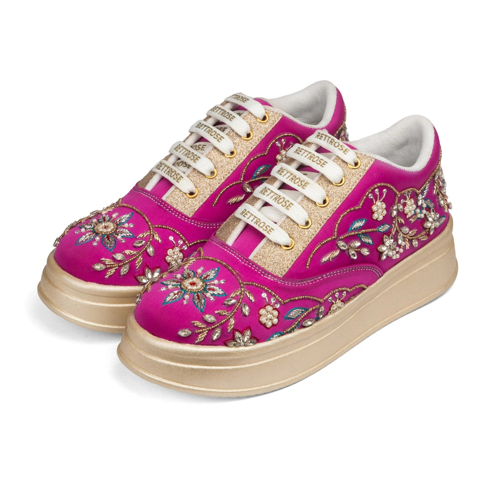 The Marcelline Luxury Magenta Floral Embellished Trainer