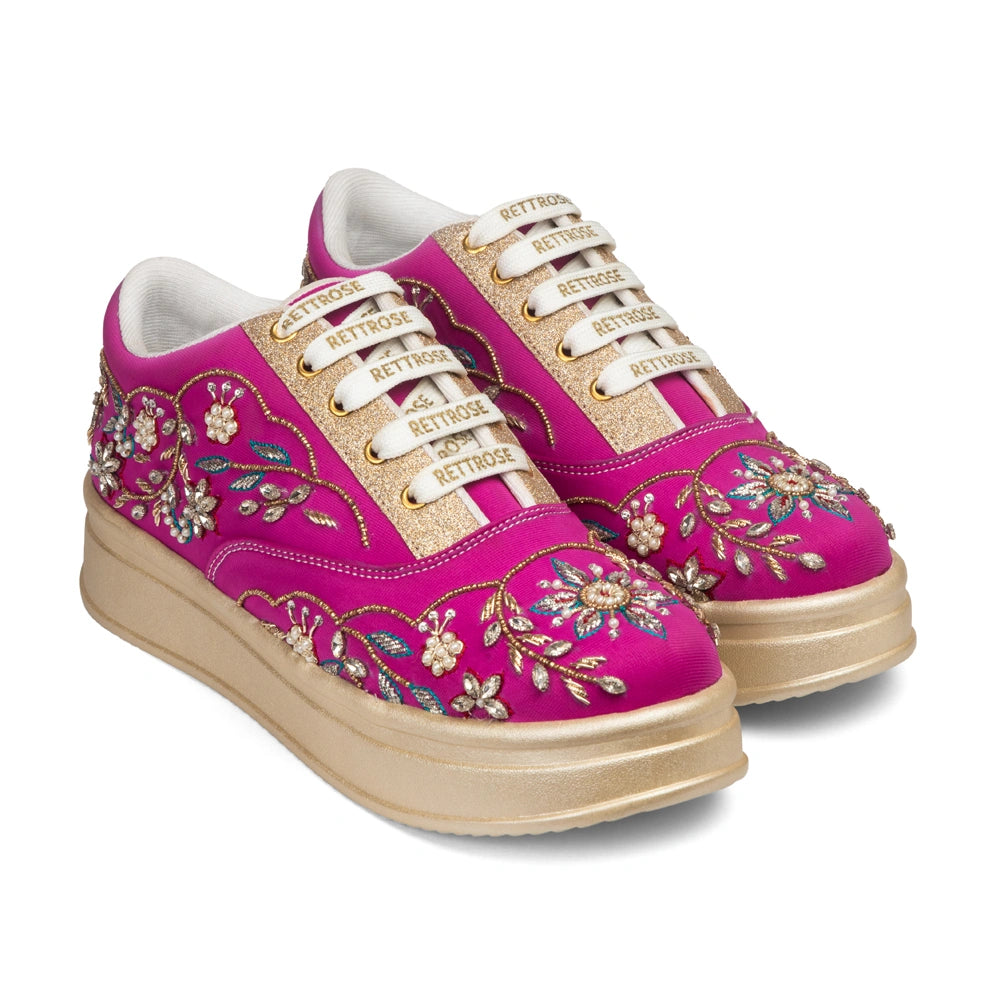 The Marcelline Luxury Magenta Floral Embellished Trainer