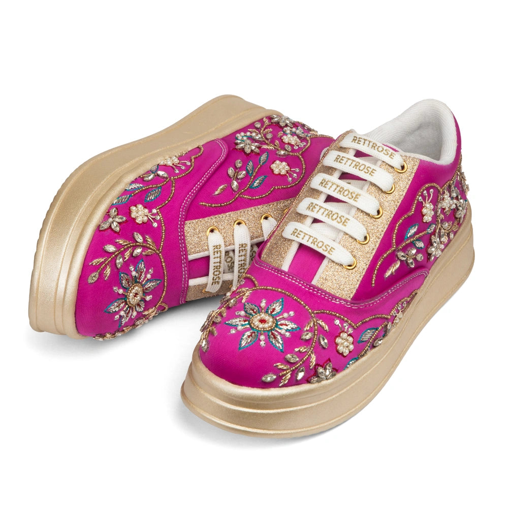 The Marcelline Luxury Magenta Floral Embellished Trainer
