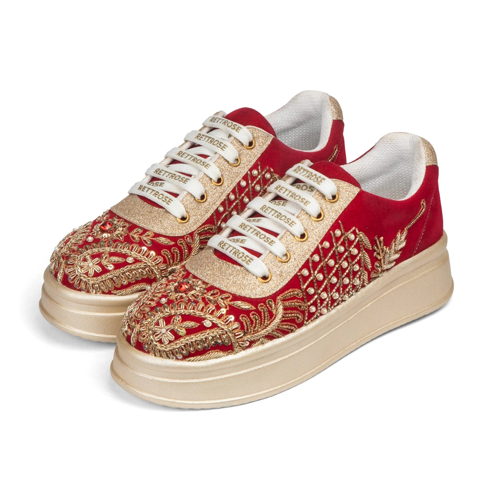 The Sorelle Luxury Crimson Crown Embellished Trainer