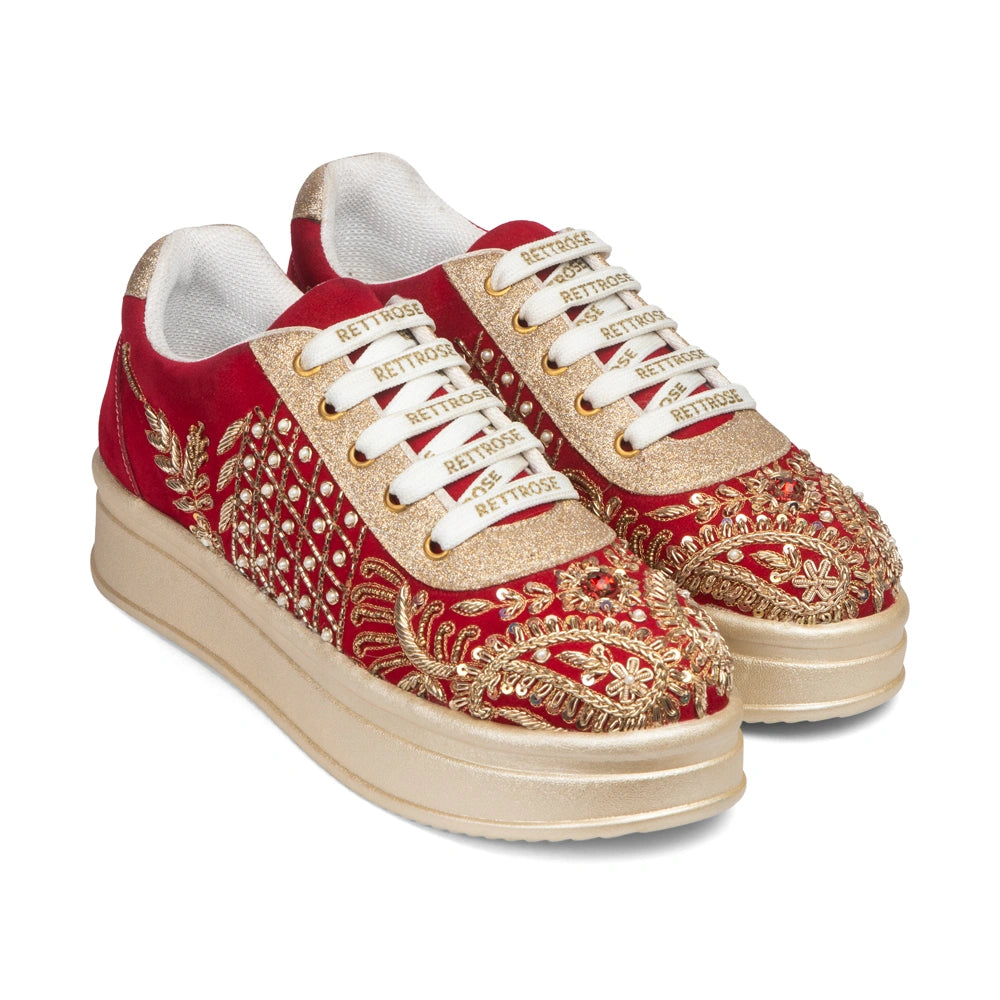 The Sorelle Luxury Crimson Crown Embellished Trainer