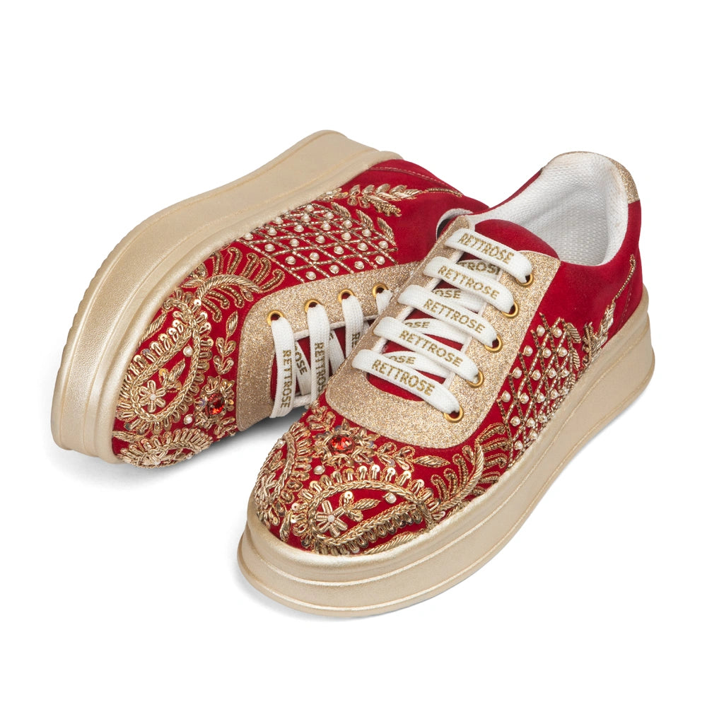 The Sorelle Luxury Crimson Crown Embellished Trainer