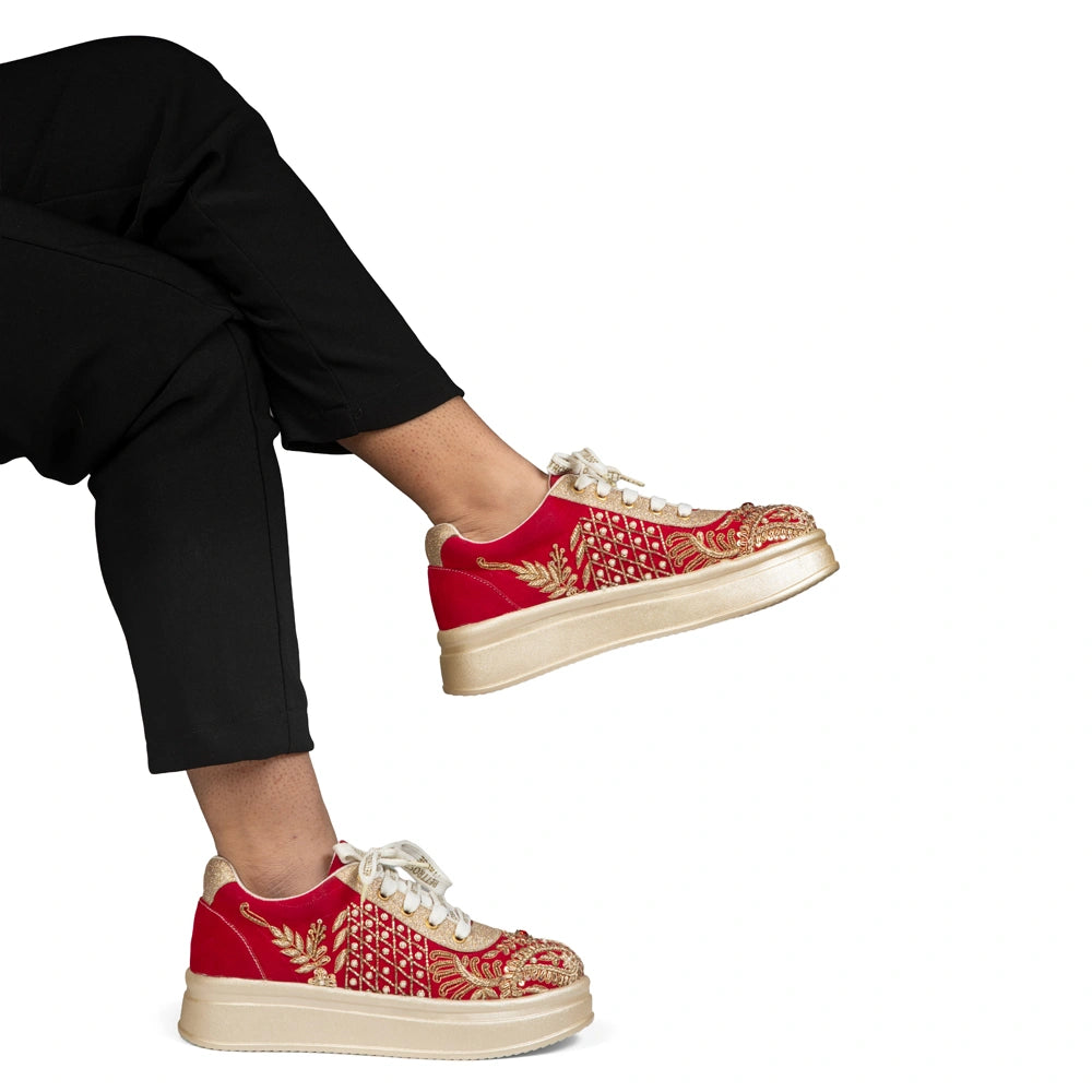 The Sorelle Luxury Crimson Crown Embellished Trainer